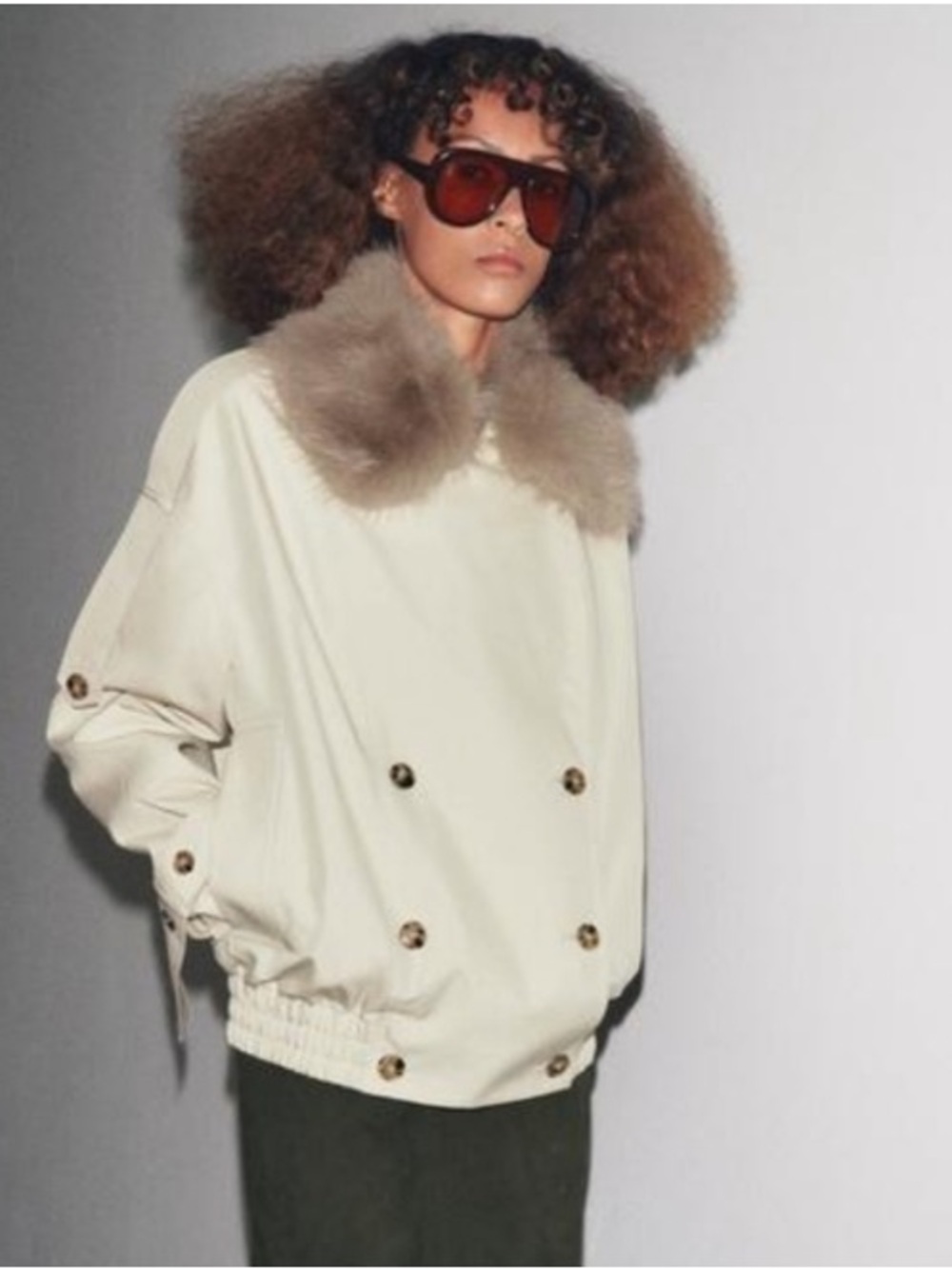 Zara Cream/tan Trench Jacket with Removable Fur Collar